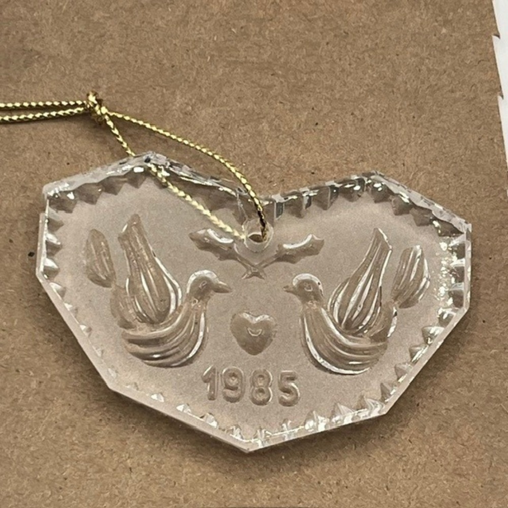 Waterford Crystal 1985 Christmas Ornament Two Doves Heart Vintage Boxed Pouch